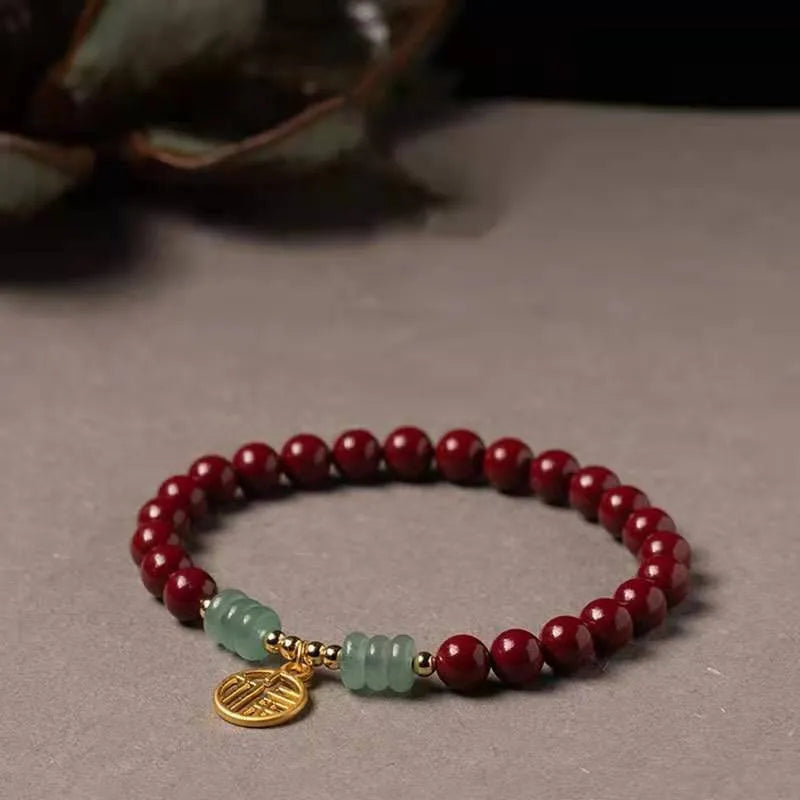 Gold cinnabar wave bracelet with manual processing and national style elements