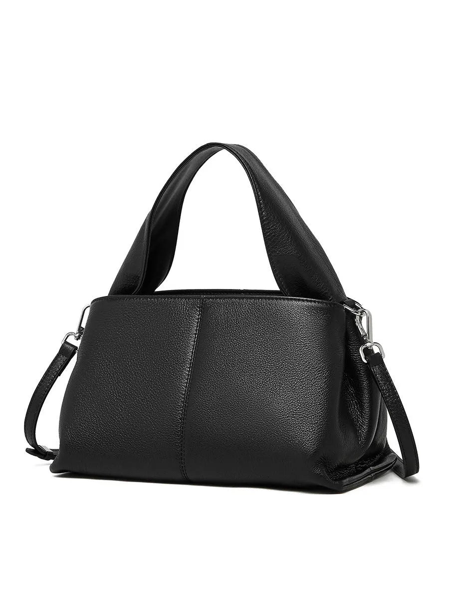 Women's genuine leather messenger bag in horizontal square shape with double shoulder strap