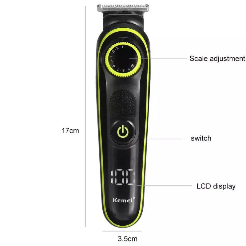 Black KM-696 rechargeable electric hair clipper set with stainless steel blade and cleaning brush