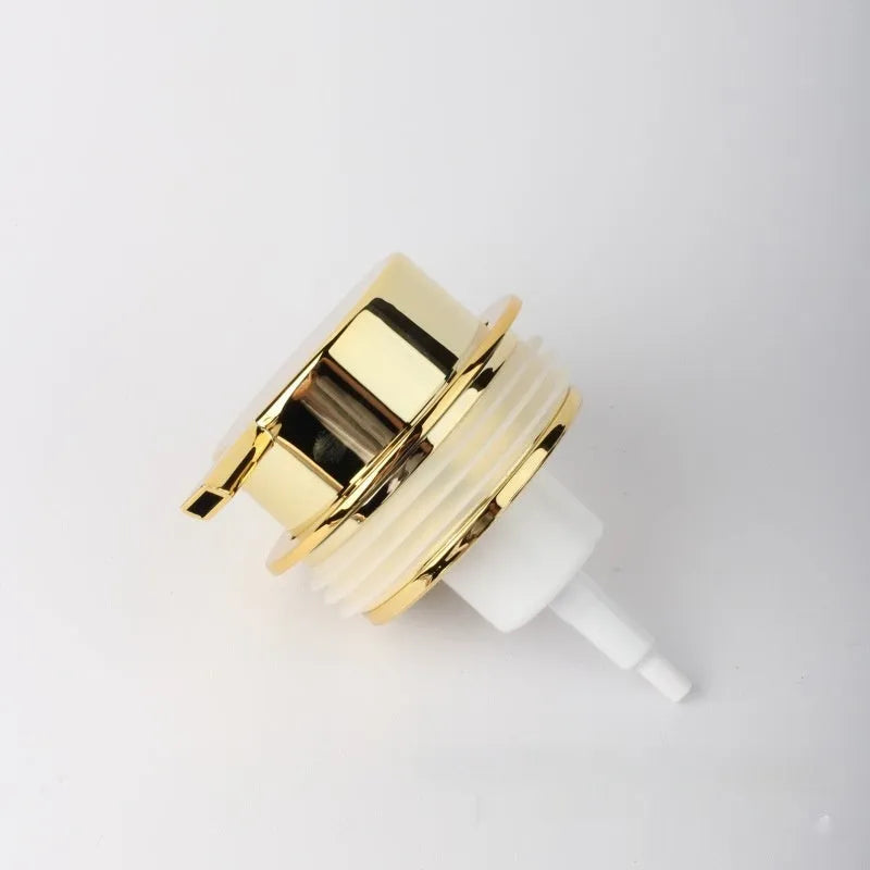 Metallic facial cleanser foam pump replacement head with push-style dispenser mechanism