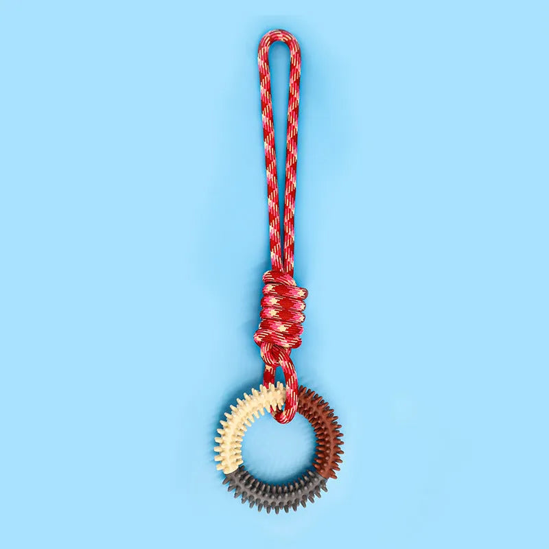 Blue braided rope pet toy with knot design measuring 43cm long for bite-resistant puppy entertainment
