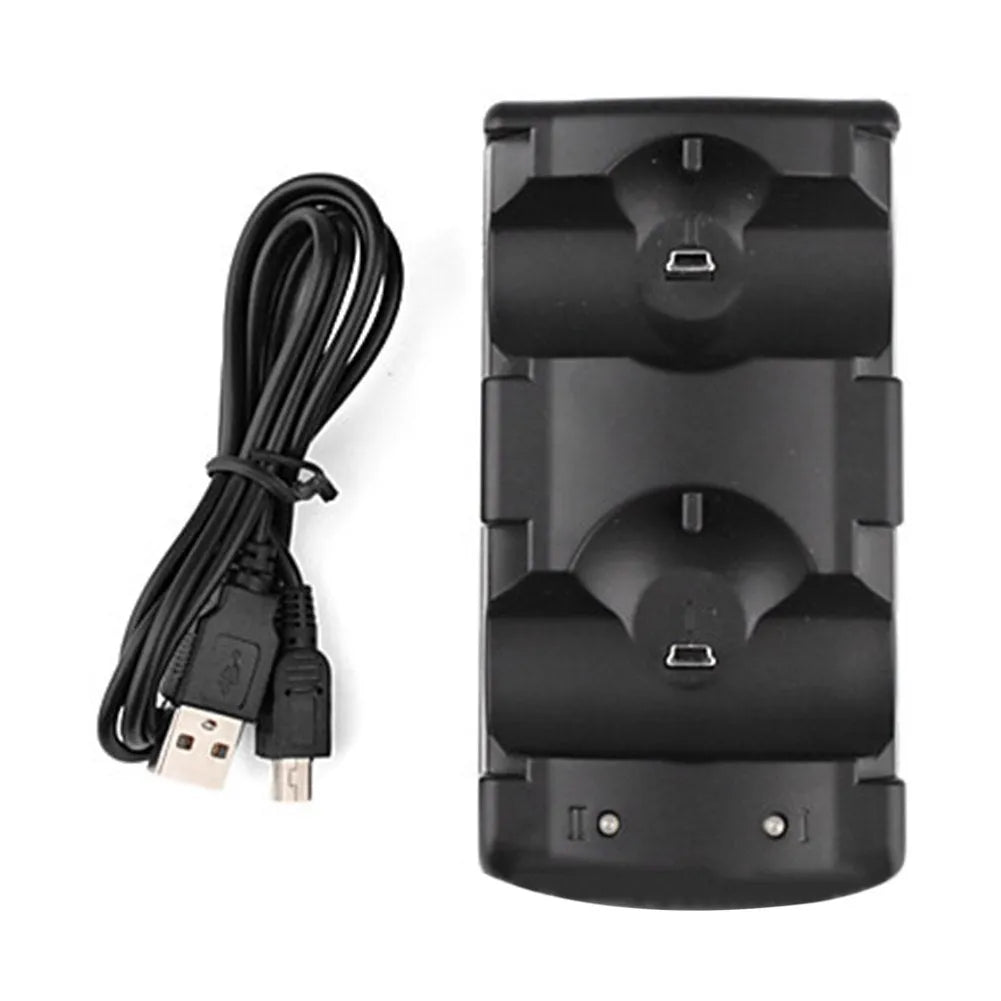 Black PS3 dual controller charging dock with USB cable for PlayStation 3 consoles