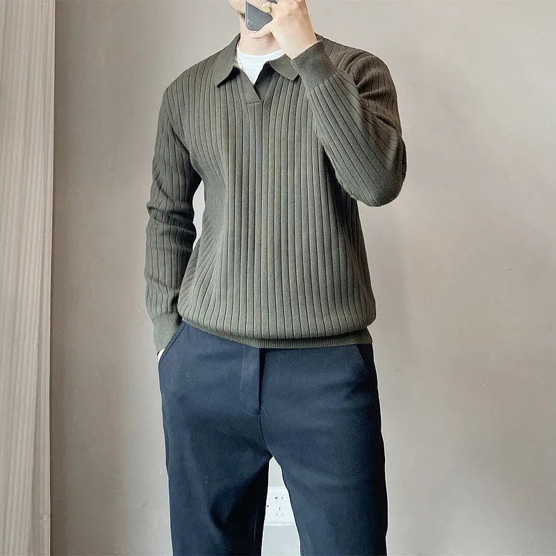 Men's loose knit sweater in rabbit fur modal fabric showing texture detail