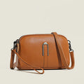 Genuine leather women's shoulder bag with horizontal square design in dark khaki colour