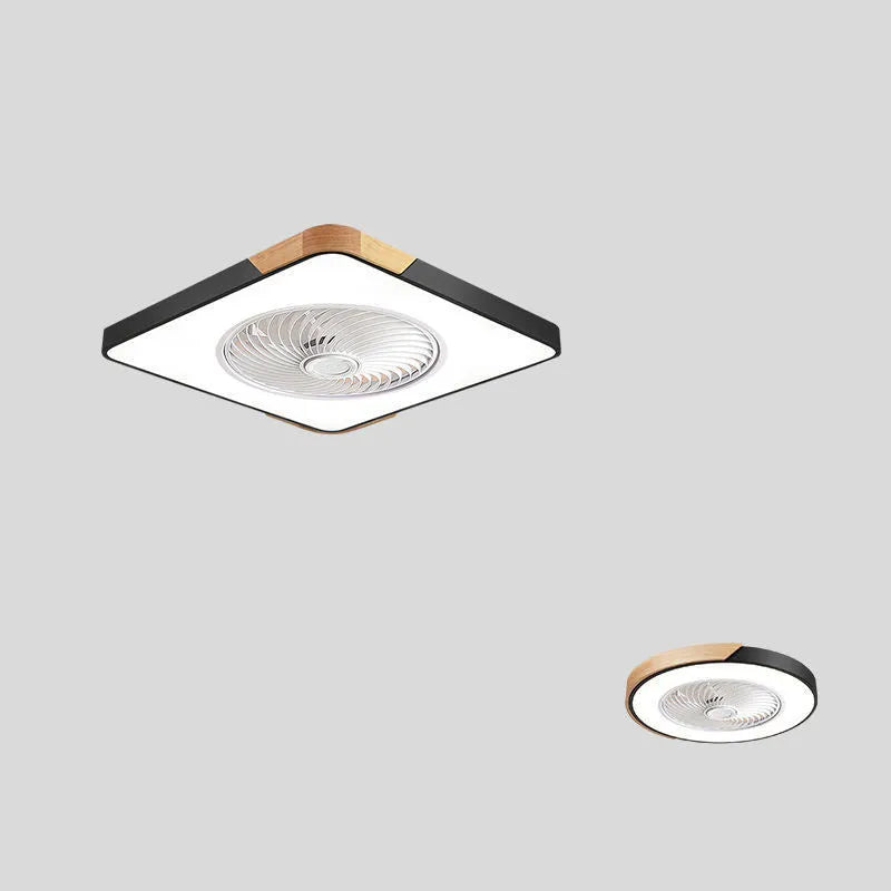 Nordic solid wood fan lamp with PVC shade in rectangular round or square shapes for living room