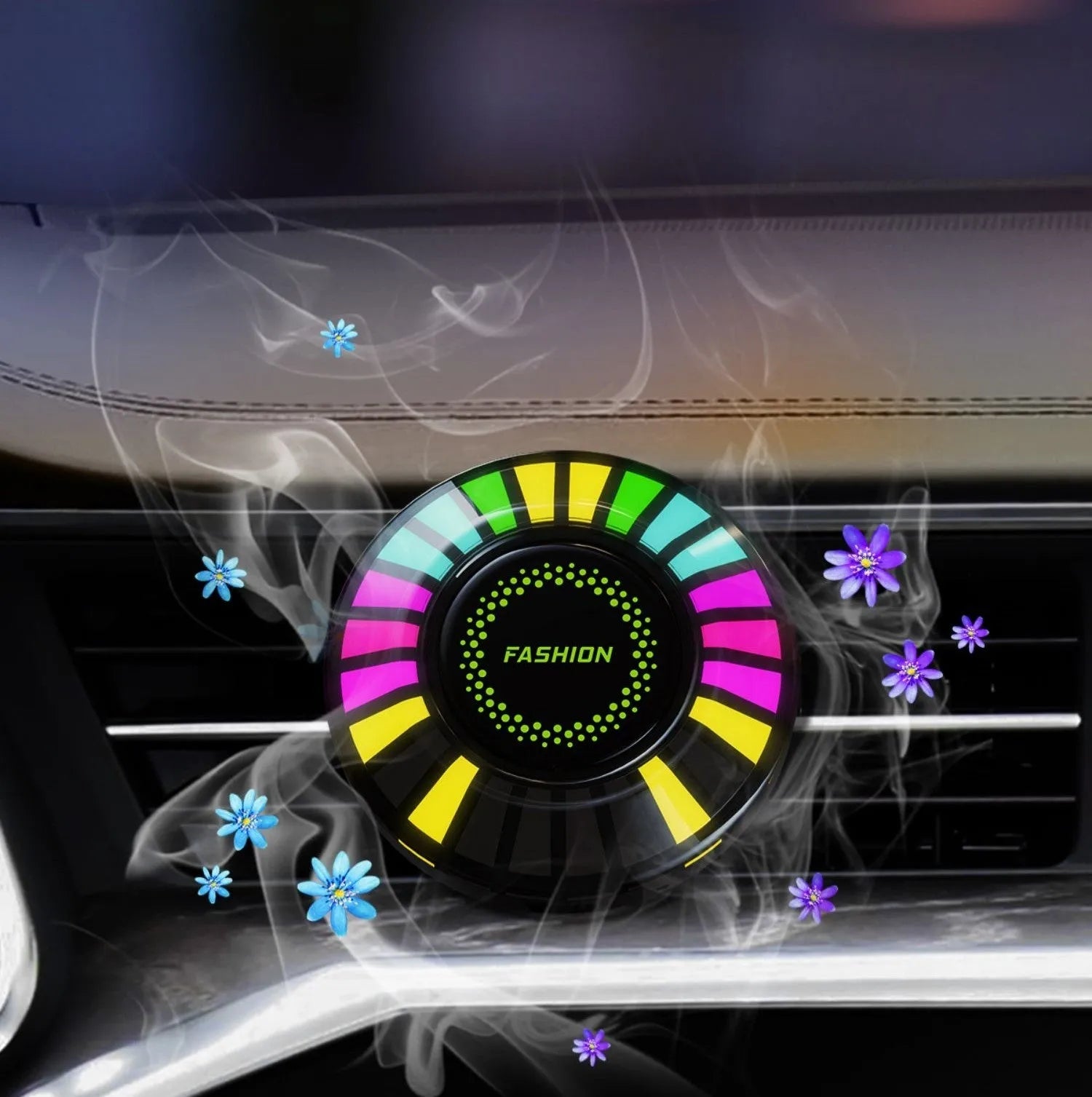 Car air outlet aromatherapy with RGB lighting and essential oil reservoir