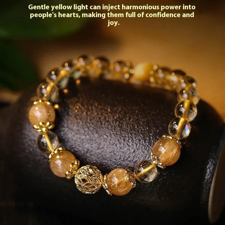 Retro artificial crystal lucky bracelet for women in amethyst gold or yellow gold electroplated finish.