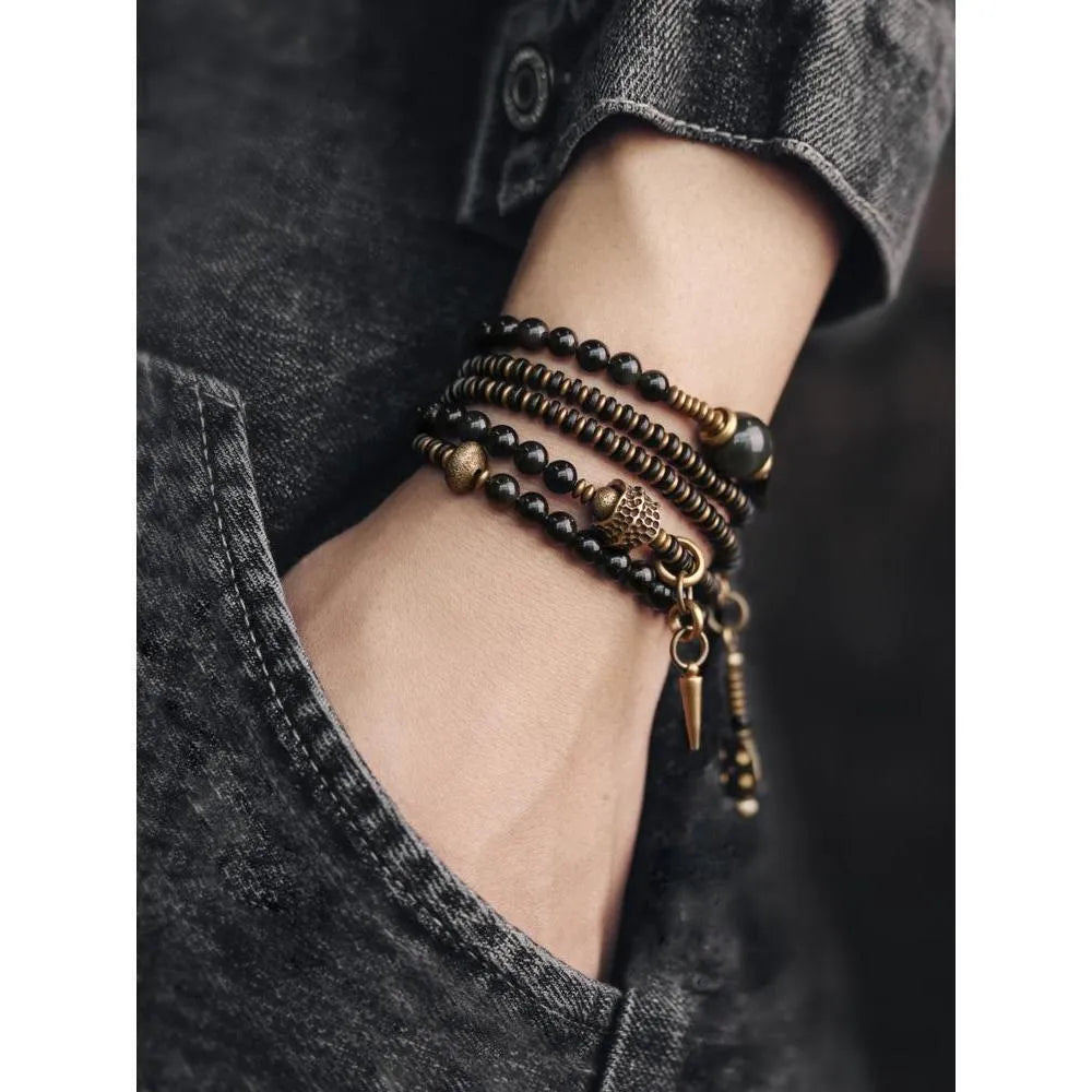 Black geometric beaded layered bracelet for unisex wear, natural style