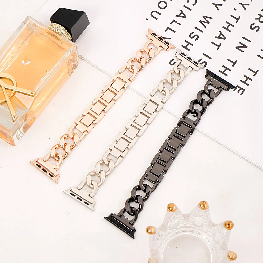 Denim pattern metal chain watch strap for Apple Watch in silver colour