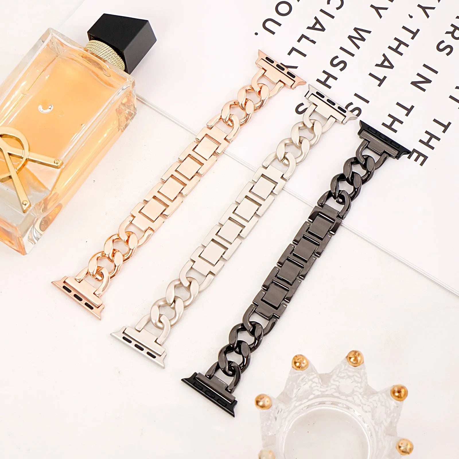 Denim pattern metal chain watch strap for Apple Watch in silver colour