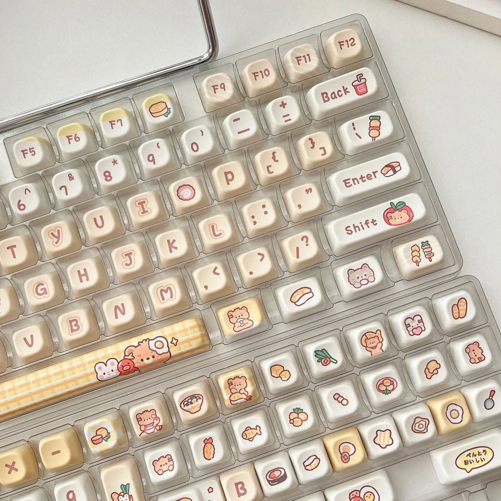 PBT key caps with rabbit bear restaurant thermal sublimation design in EOA height profile