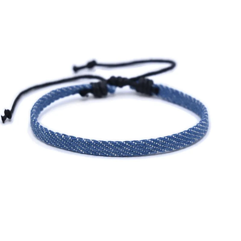 Adjustable denim fabric bracelet in various YYR colours with mixed material construction