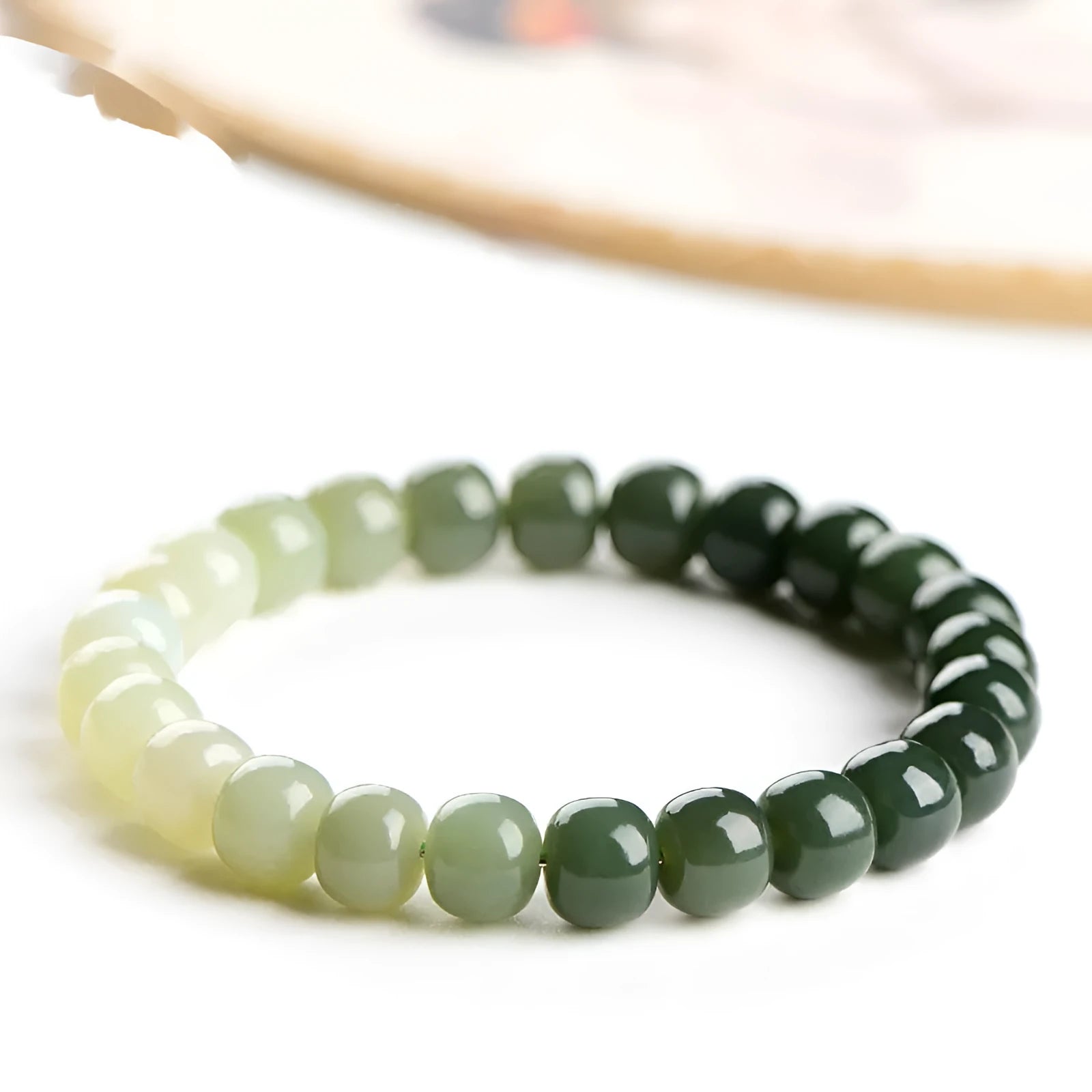Natural Hetian jade water gradient bracelet with polished oval beads in unisex casual style