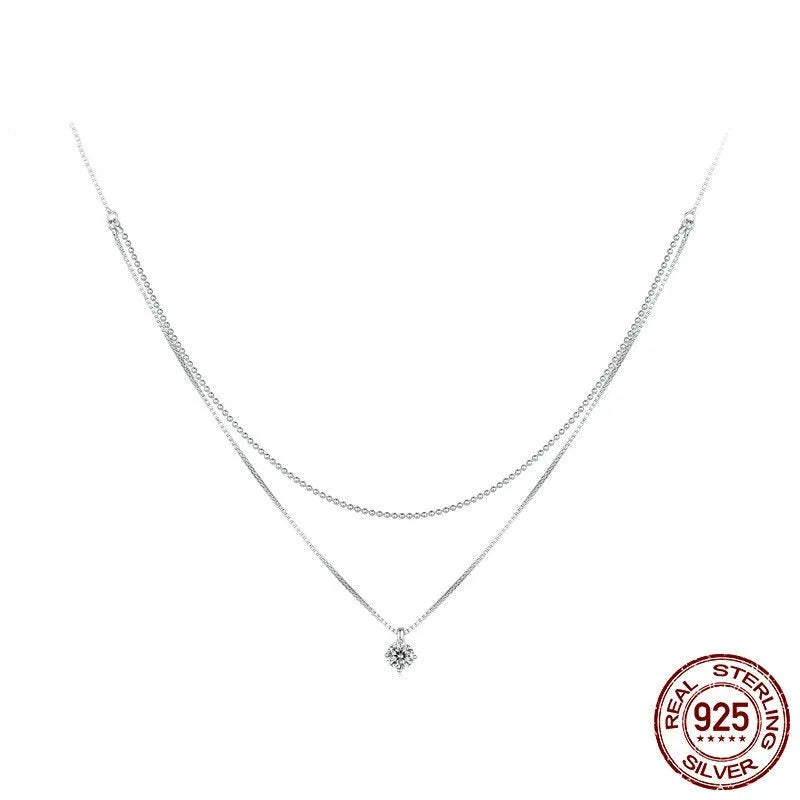 S925 sterling silver double-layer pearl chain necklace for women
