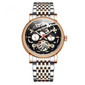 Men's mechanical watch with visible tourbillon, luminous dial, in rose black colour.