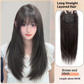 Black long straight high-layered women's wig with full-head hair net construction