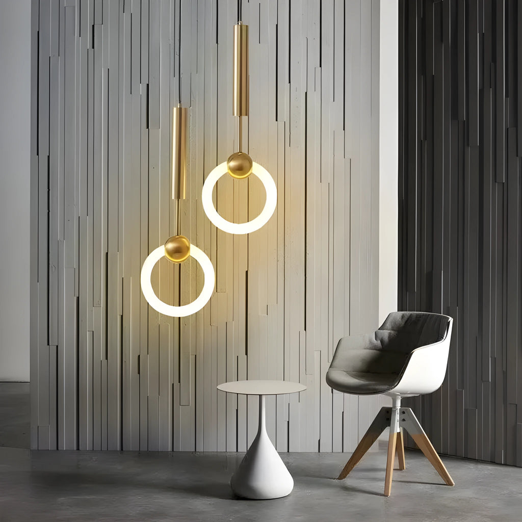 Nordic minimalist U-shaped pendant light with brushed nickel finish and tri-colour dimming for bedroom ceilings