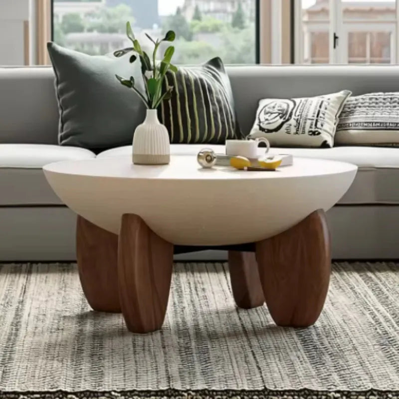 White solid wood coffee table with adjustable height mechanism and storage compartment