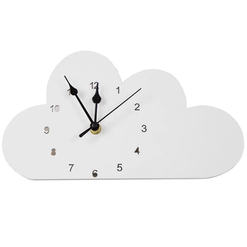 Wooden cartoon wall clock in European alien shape with character designs like rabbit crown and cloud in various colours