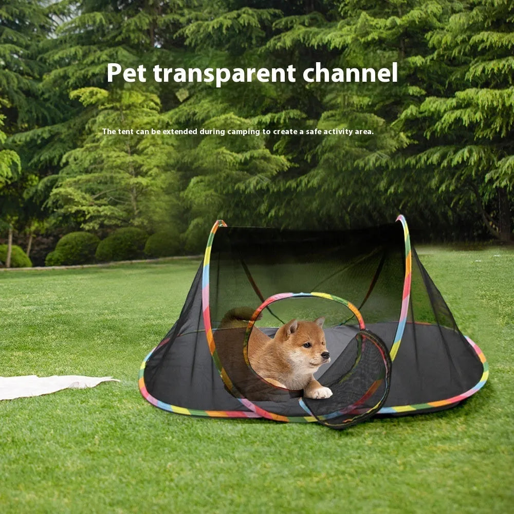 Foldable mesh cat cage pet toy shown in a hexagonal style variant.
