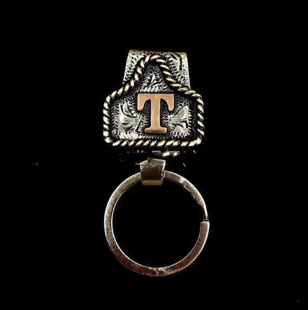 Metal cow tag belt key holder with keychain attachment in various colour options