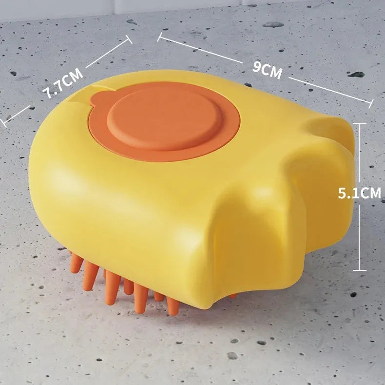 Blue silicone pet bath brush with integrated shampoo box compartment for washing cats and dogs