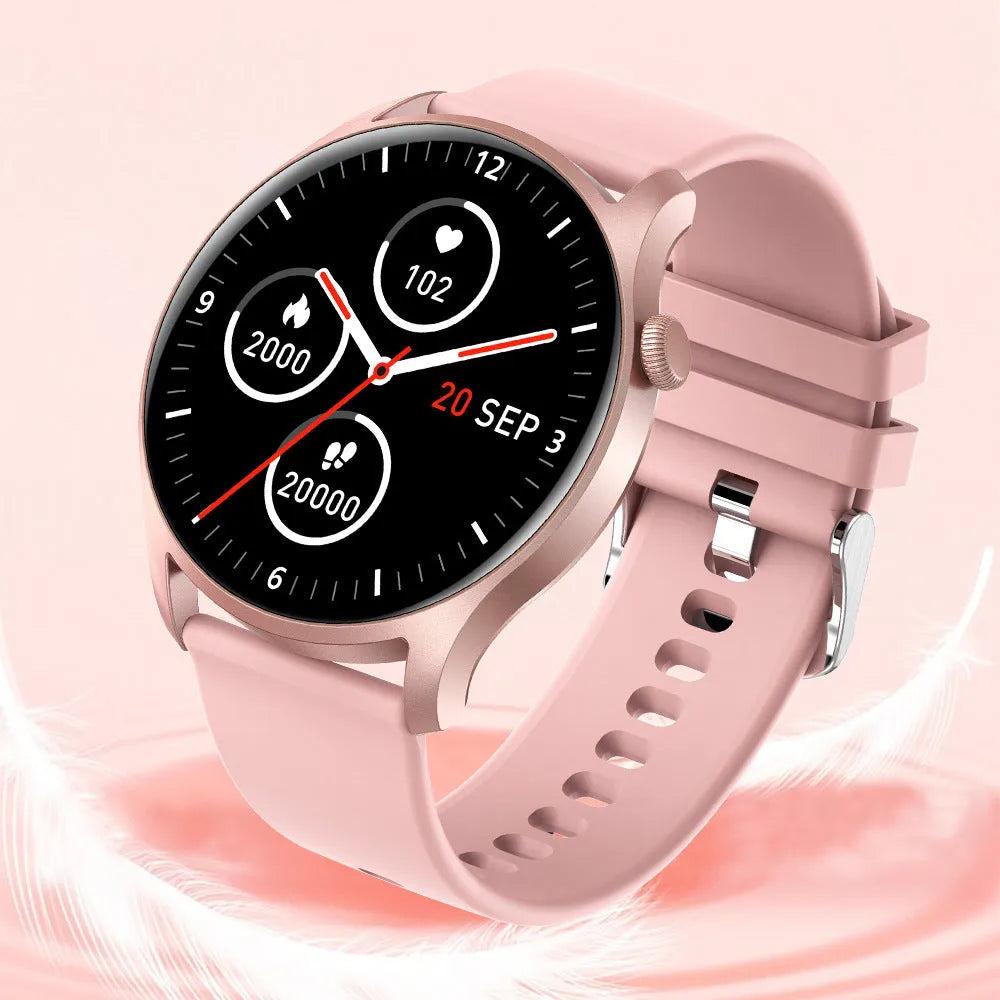 Smart watch with 1.3-inch screen showing heart rate and blood pressure measurement functions on wrist