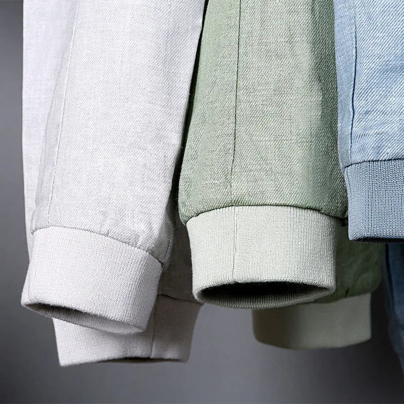 Men's thin cotton linen jacket in heather grey, shown in a regular fit for casual wear.