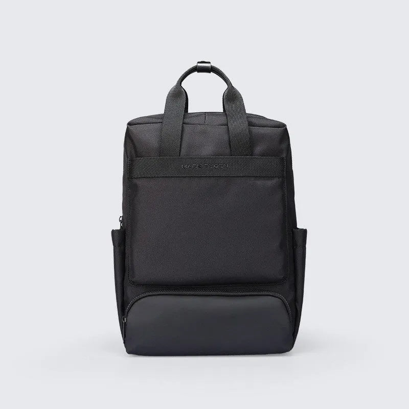 Elegant black Oxford cloth computer backpack with 20-35 litre capacity and a laptop compartment.