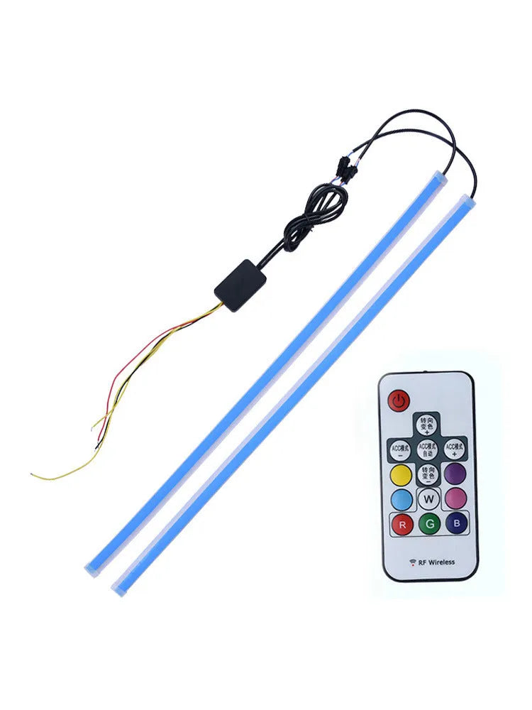 RGB colour LED daytime running light strip with remote control in 30cm, 45cm, and 60cm sizes