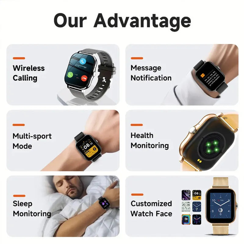 Smart watch with 1.44-inch touch screen showing interface, on a silicone wrist strap.