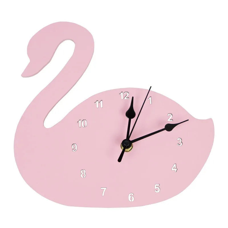 Wooden cartoon wall clock in European alien shape with character designs like rabbit crown and cloud in various colours