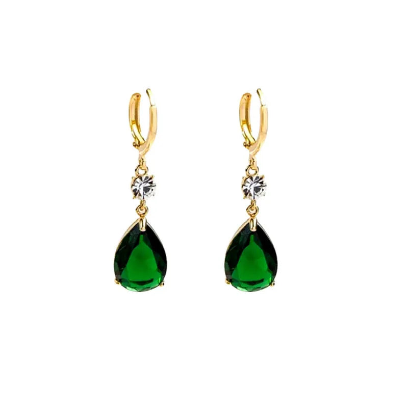 Green geometric teardrop earrings with alloy construction