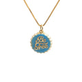 Copper bottle cap pendant necklace with 18K gold electroplating on a 40cm box chain.