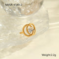 Gold-coloured stainless steel open ring with zircon stones in a geometric heart design.