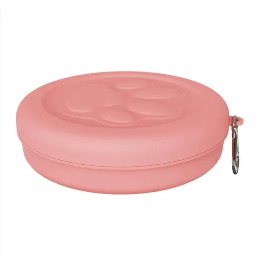 Portable collapsible dog bowl with dual compartments in light green colour