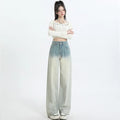 Women's straight-leg cotton denim trousers in a gradient blue colour with a wide leg fit.