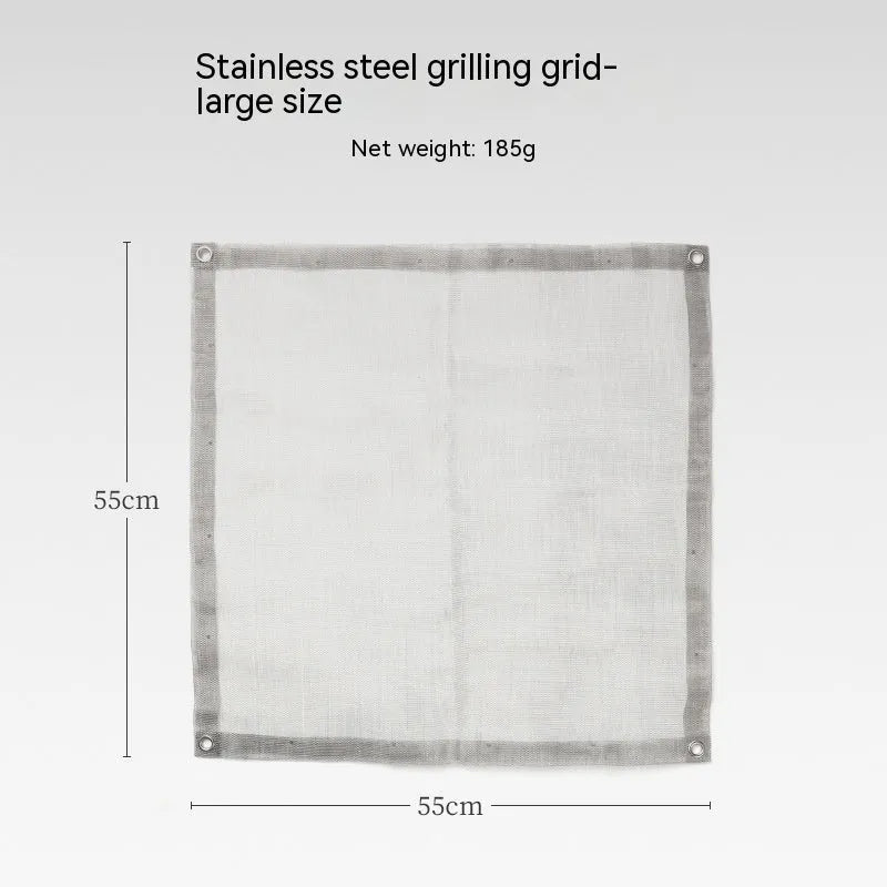 Silver stainless steel barbecue net and grill set for outdoor cooking with more than five people