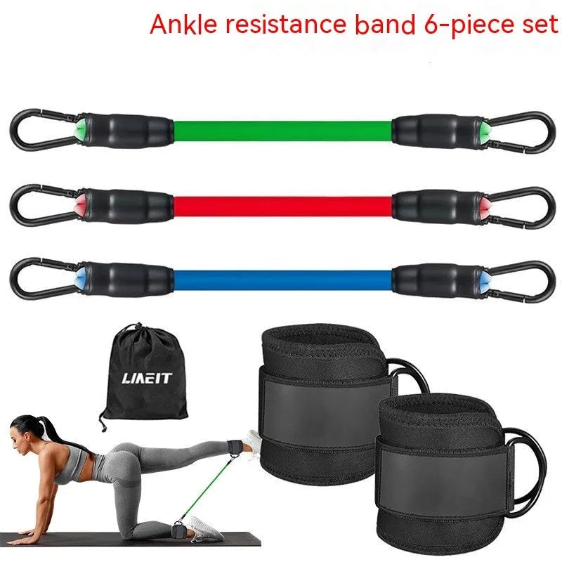 TPE leg resistance band set with ankle buckles and foot loops for hip lifting and fitness exercises