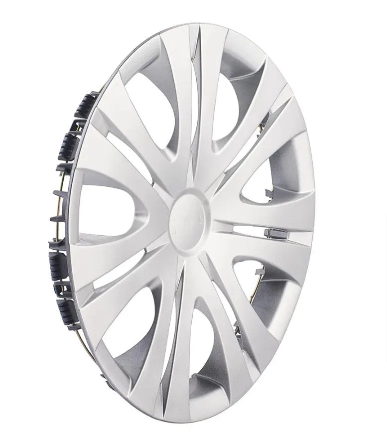 Universal monochrome car wheel hub cover in ABS plastic for 13 to 16-inch wheels.