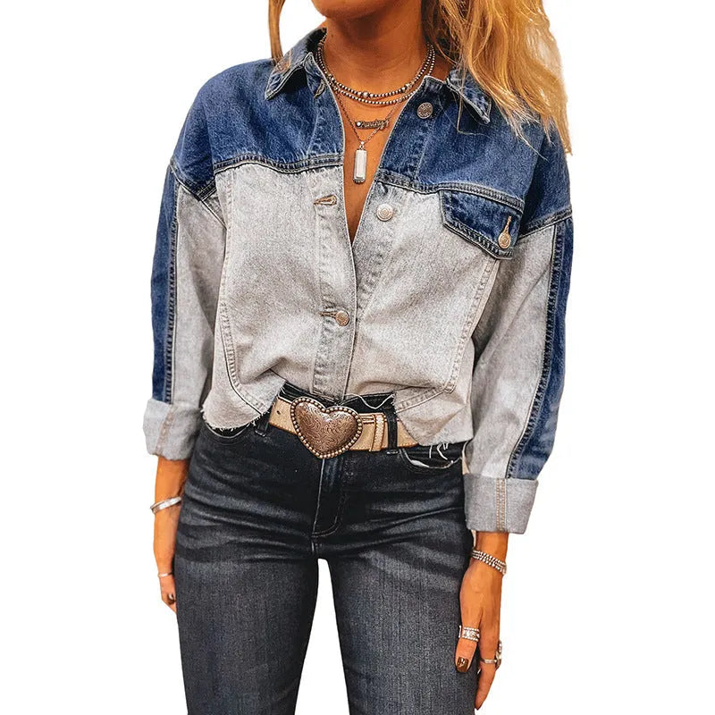 Women's loose fit denim coat with multi-buckle front fastening in colour matching pattern