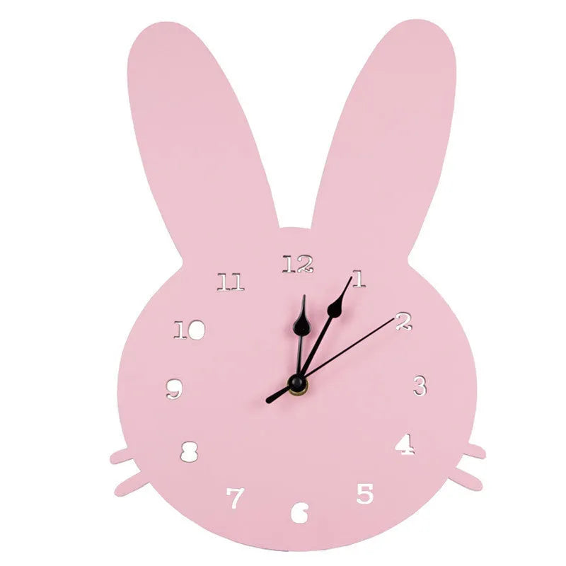 Wooden cartoon wall clock in European alien shape with character designs like rabbit crown and cloud in various colours