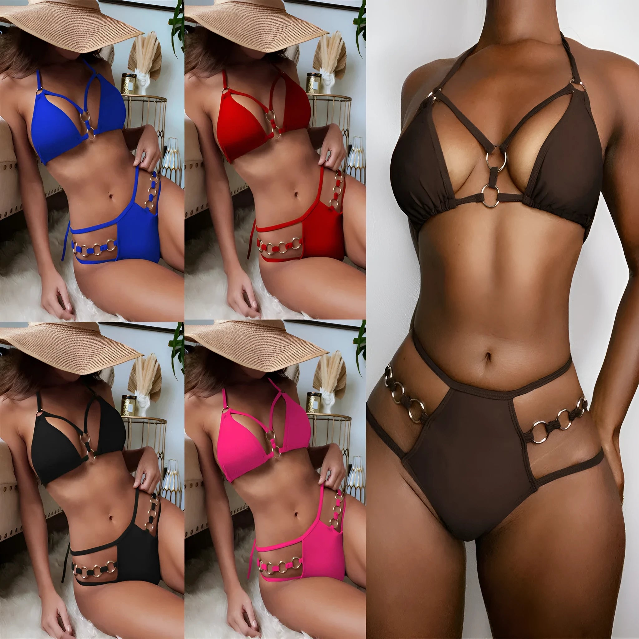 Pure colour women's bikini set with separated top and shorts in nylon fabric for swimming