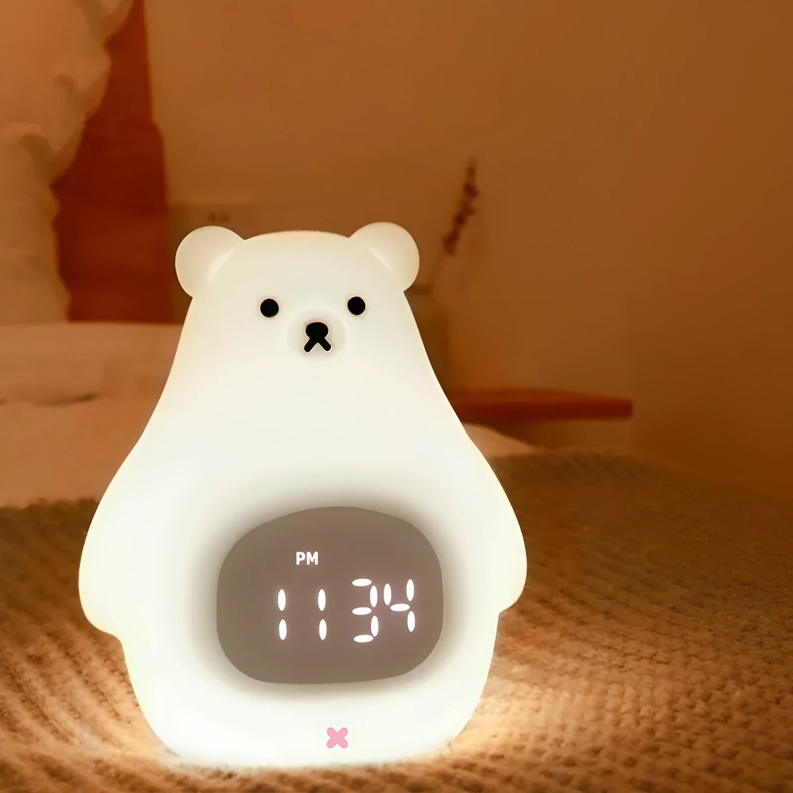 White bear cartoon silicone night light with remote control and timer functions