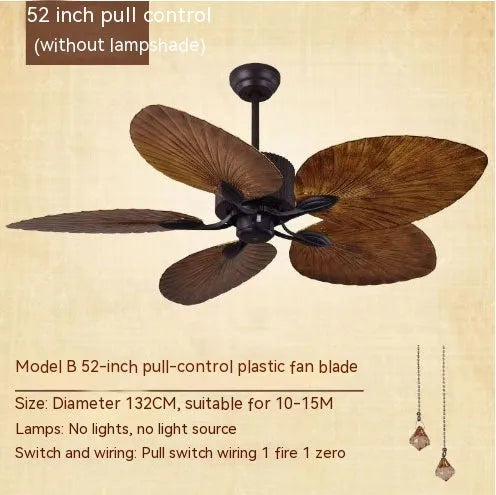 52-inch retro ceiling fan light with wooden blades and integrated lighting for living rooms
