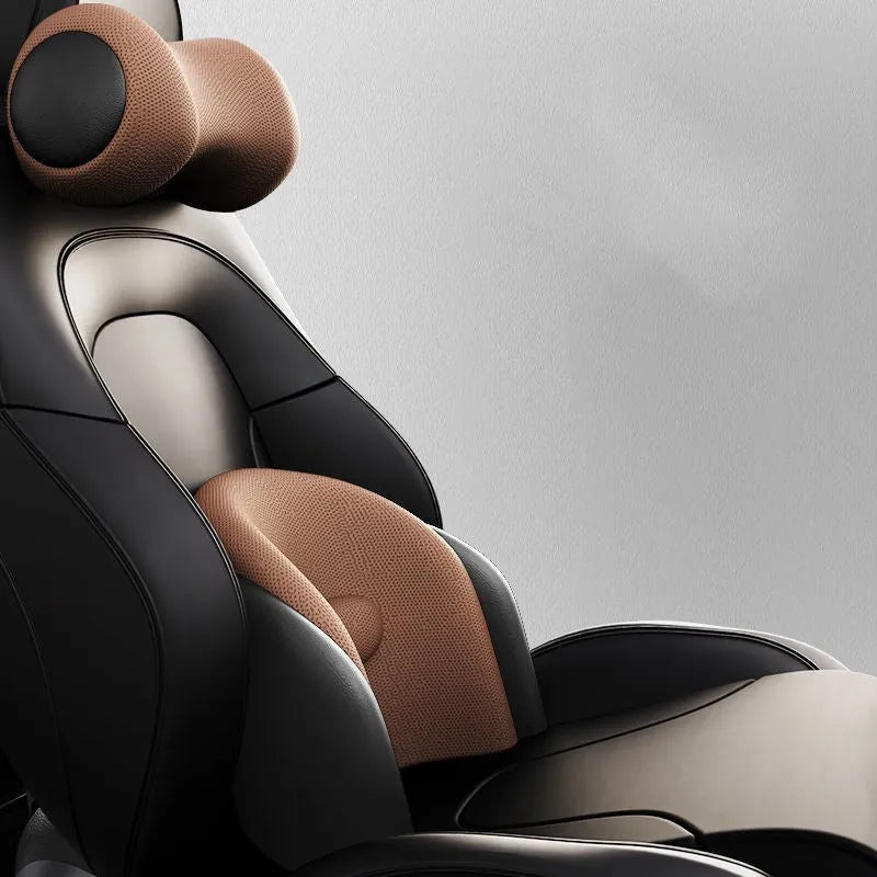 Car seat massage cushion with headrest and lumbar support in memory cotton
