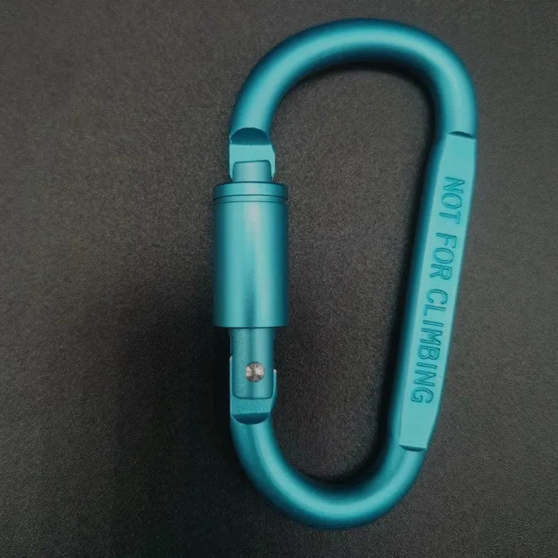 D-type aluminium climbing carabiner with twist-lock gate in multiple colour options showing 8cm flat profile