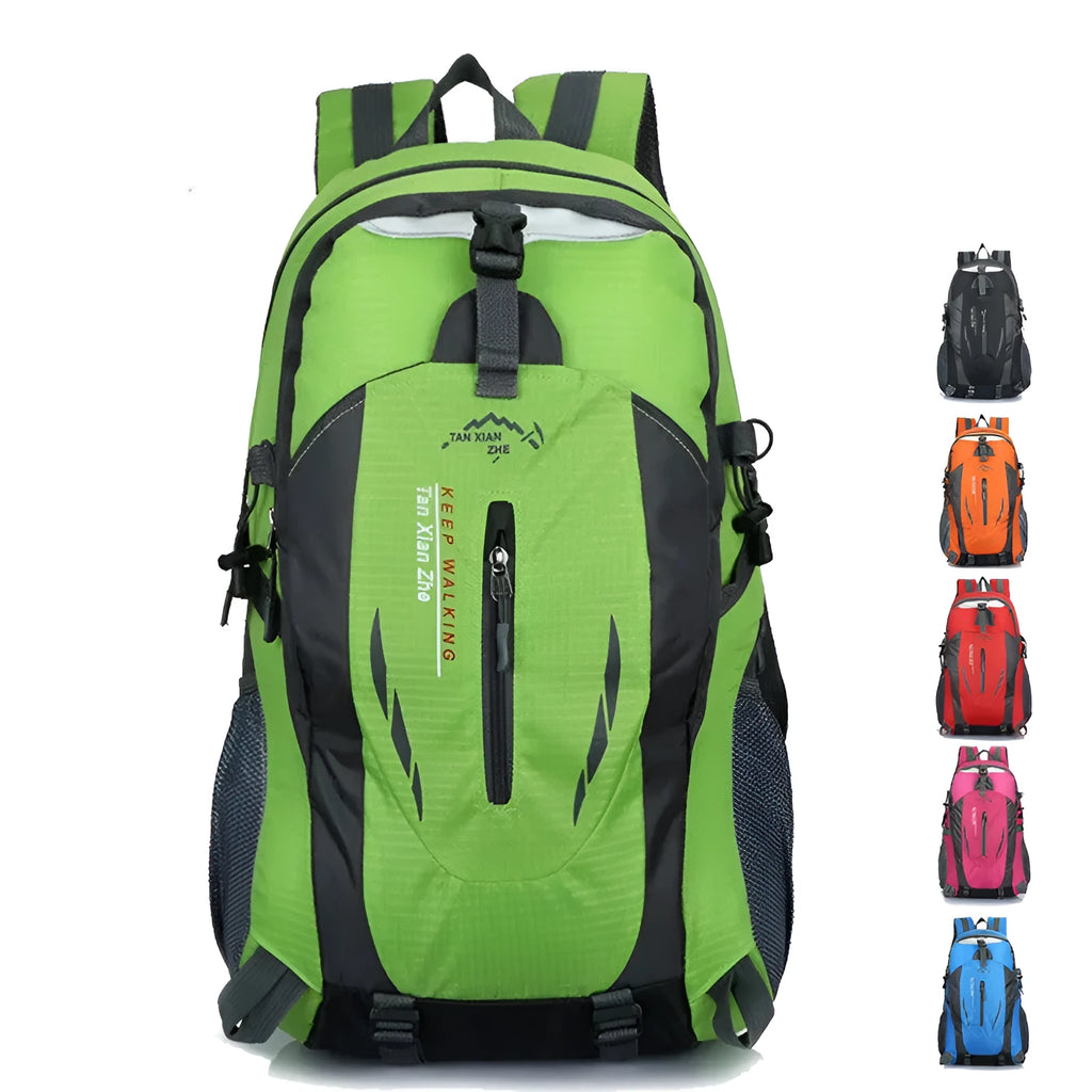 Large black Oxford cloth travel backpack showing front view with straps and soft handle.