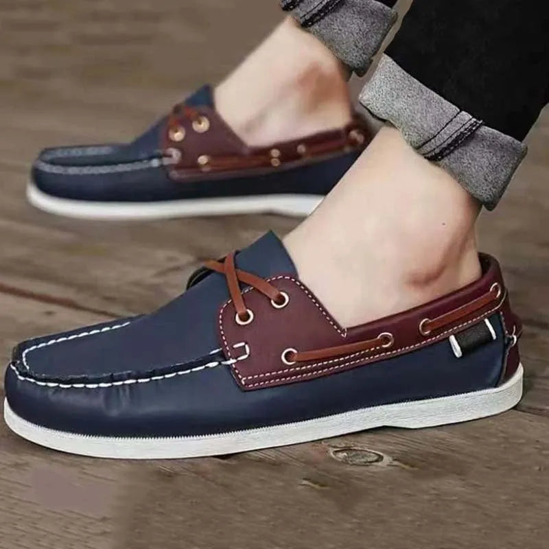 Men's British style casual shoes in artificial PU with round toe and flat heel, shown in a solid colour.