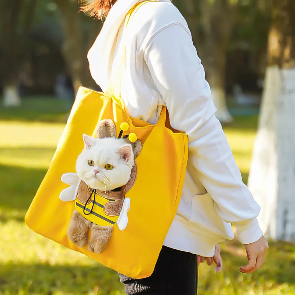Canvas pet carrier backpack with cartoon pattern design for small dogs and cats